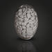 Silver Huum Drop 9KW sauna heater add-on, egg-shaped with a metal cage holding gray stones.