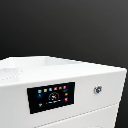 White Frost Cold Plunge Tub with a modern digital control panel and power button.