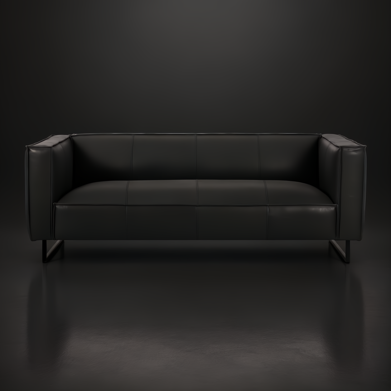 Surya Dylan charcoal top grain leather sofa with black iron base and modern design.