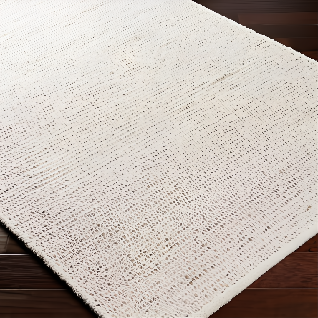 Surya Azalea AZA-2326 handmade area rug, light beige, black, and light gray, 100% recycled PET yarn.
