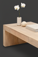 Minimalist modern Surya Coburn coffee table in light brown mango wood, featuring a clean, structured design.