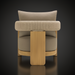 Surya Palma outdoor accent chair with beige Sunbrella cushions, teak wood base, and PE rope detail.