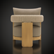 Surya Palma outdoor accent chair with beige Sunbrella cushions, teak wood base, and PE rope detail.