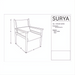 Line drawing of the Surya Chole Accent Chair, featuring a modern design with a brown leather top and mango wood base.
