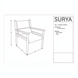 Line drawing of the Surya Chole Accent Chair, featuring a modern design with a brown leather top and mango wood base.