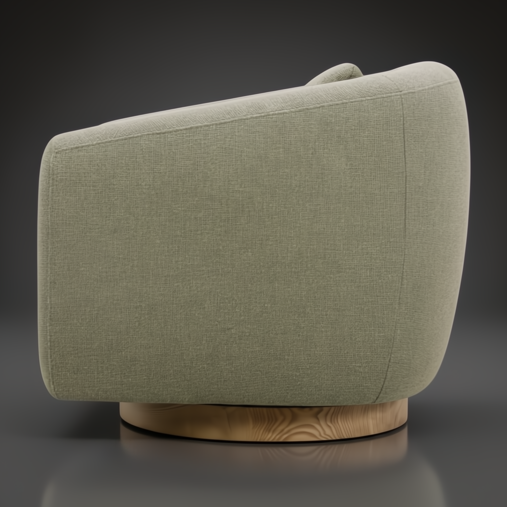 Surya Loma grass green upholstered swivel chair with a brown stained ash wood base.