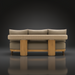 Surya Palma outdoor sofa with beige Sunbrella upholstery, teak wood frame, and PE rope-wrapped detail.