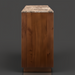 Mid-century modern brown white oak cabinet with a mottled marble top, 31"H x 36"W x 16"D.