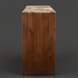 Mid-century modern brown white oak cabinet with a mottled marble top, 31"H x 36"W x 16"D.