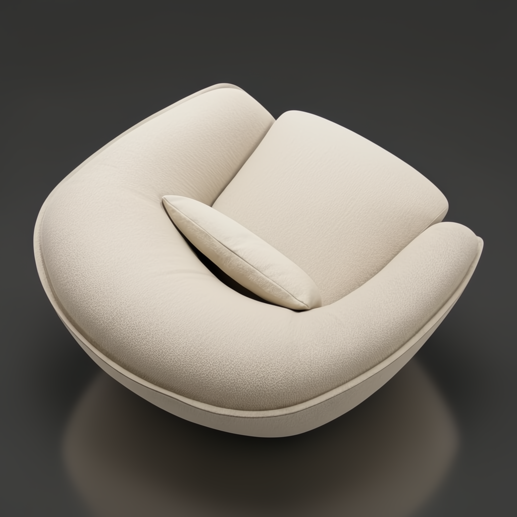 Surya Ariah Swivel Chair, a modern beige polyester armchair with a curved design and small lumbar pillow.