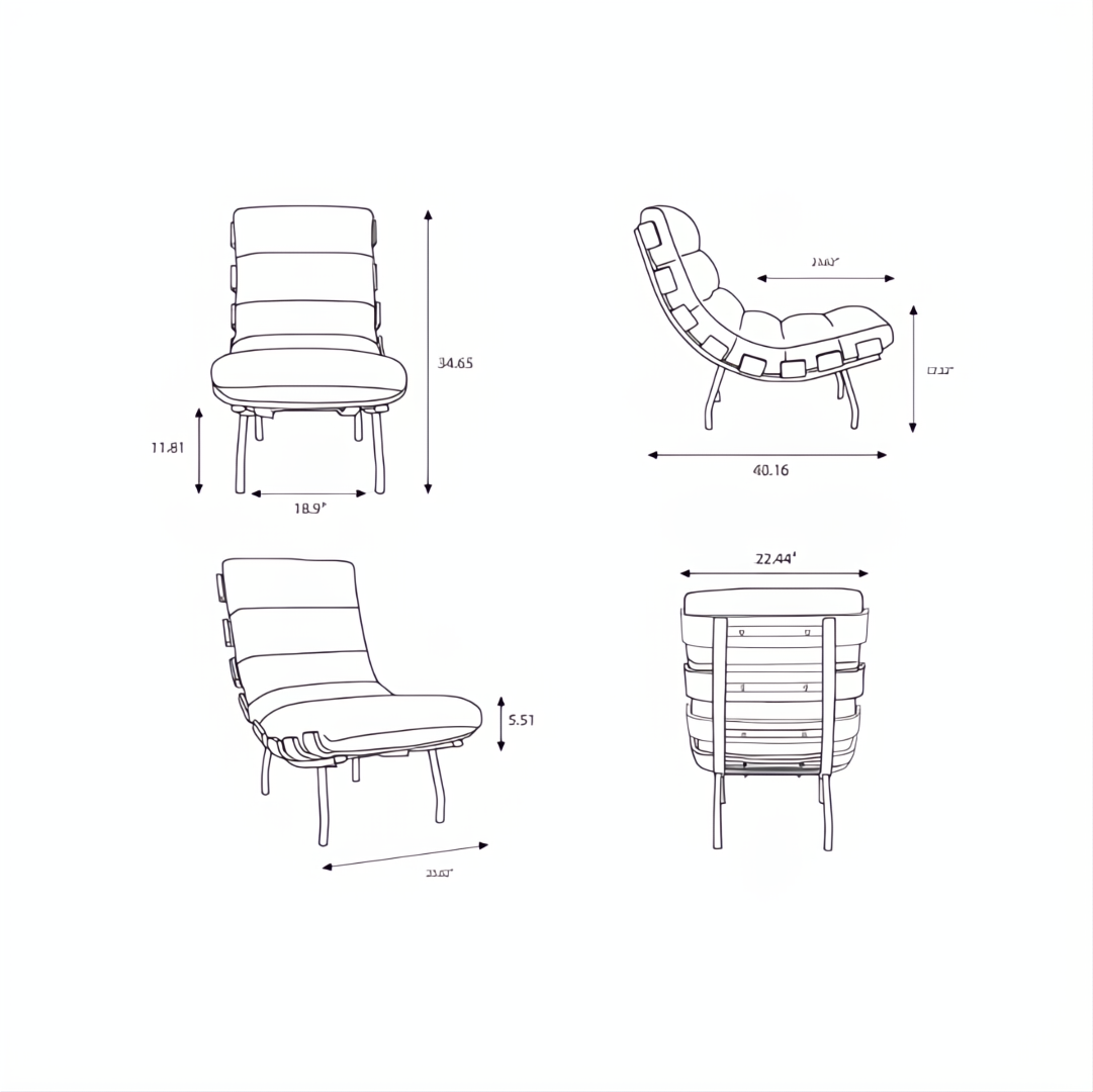 Line drawing of the Surya Laval Accent Chair, showing its modern design, dimensions, and black lacquered iron base.