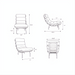 Line drawing of the Surya Laval Accent Chair, showing its modern design, dimensions, and black lacquered iron base.