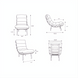 Line drawing of the Surya Laval Accent Chair, showing its modern design, dimensions, and black lacquered iron base.