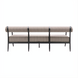 Surya Antibes outdoor sofa with brown and beige stripes, black aluminum frame, and channel stitch detail.