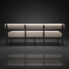 Surya Antibes 81" wide outdoor sofa with light beige Sunbrella upholstery and dark aluminum frame.