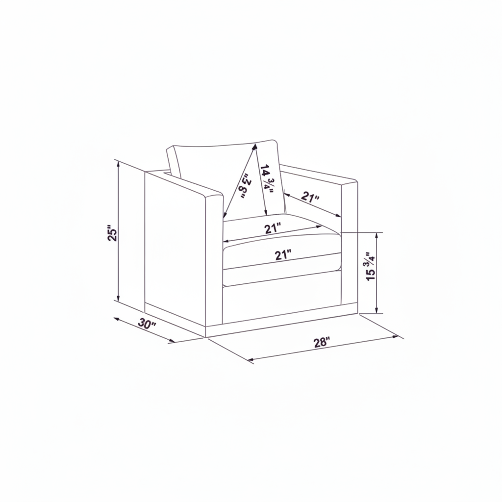 Diagram of Surya Glendon Swivel Chair, showing dimensions: 28"H x 30"W x 28"D.
