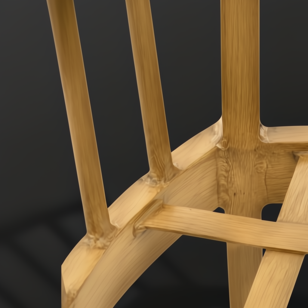 Close-up of a wheat hand-painted aluminum chair base with sturdy, natural-toned legs.