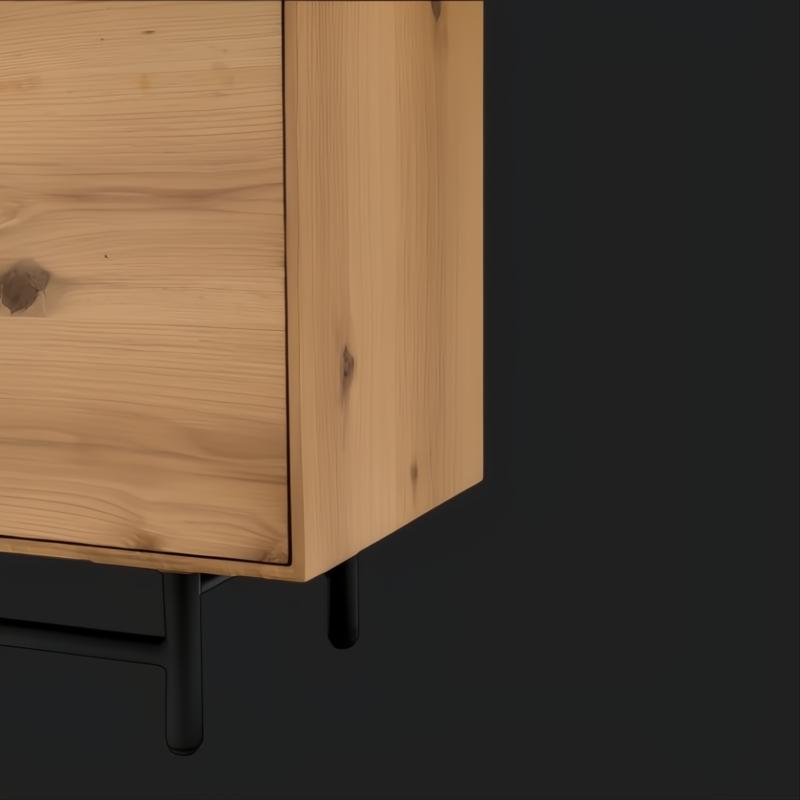 Modern Surya Molander sideboard with natural oak veneer top and black powder-coated steel legs.