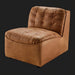 Surya Oryan RYAN-001 modular chair with brown leather upholstery, knife-edge design, and black rubber wood base.