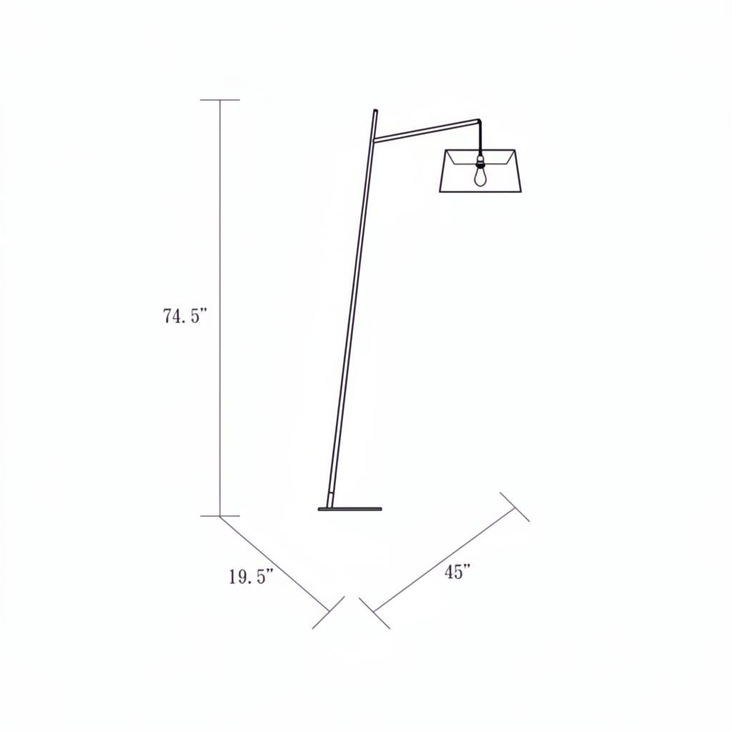 Line drawing of the Astro Accent Floor Lamp by Surya, showing its 74.5" height and 45" wide structure.