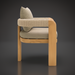 Surya Palma dining chair with taupe Sunbrella upholstery, teak wood frame, and woven rope armrests.