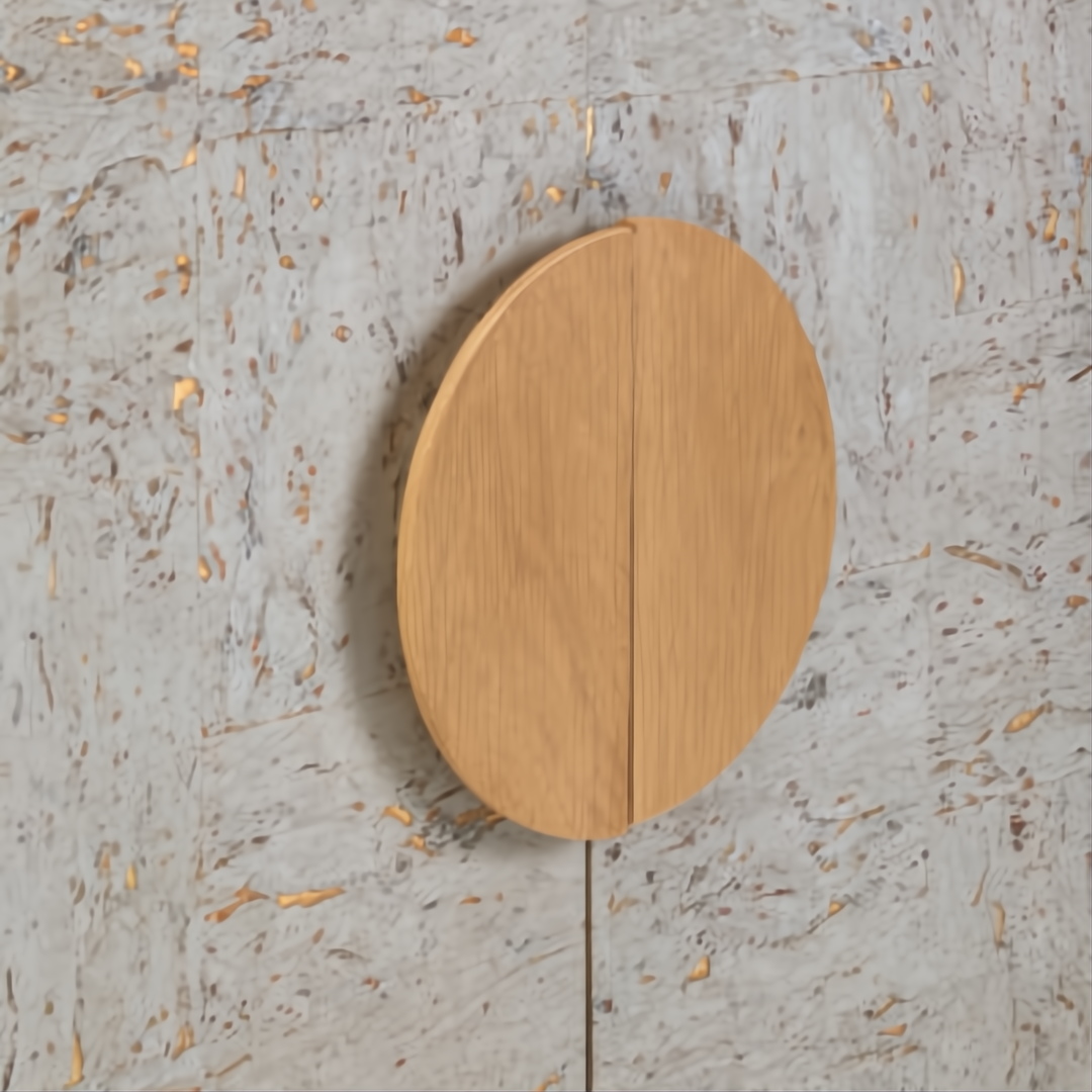 Surya Poros Cabinet with silver gray lacquered cork veneer top and brown natural oak base.