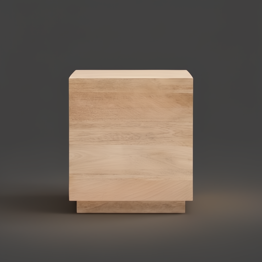 Minimalist modern light brown mango wood end table with open storage.