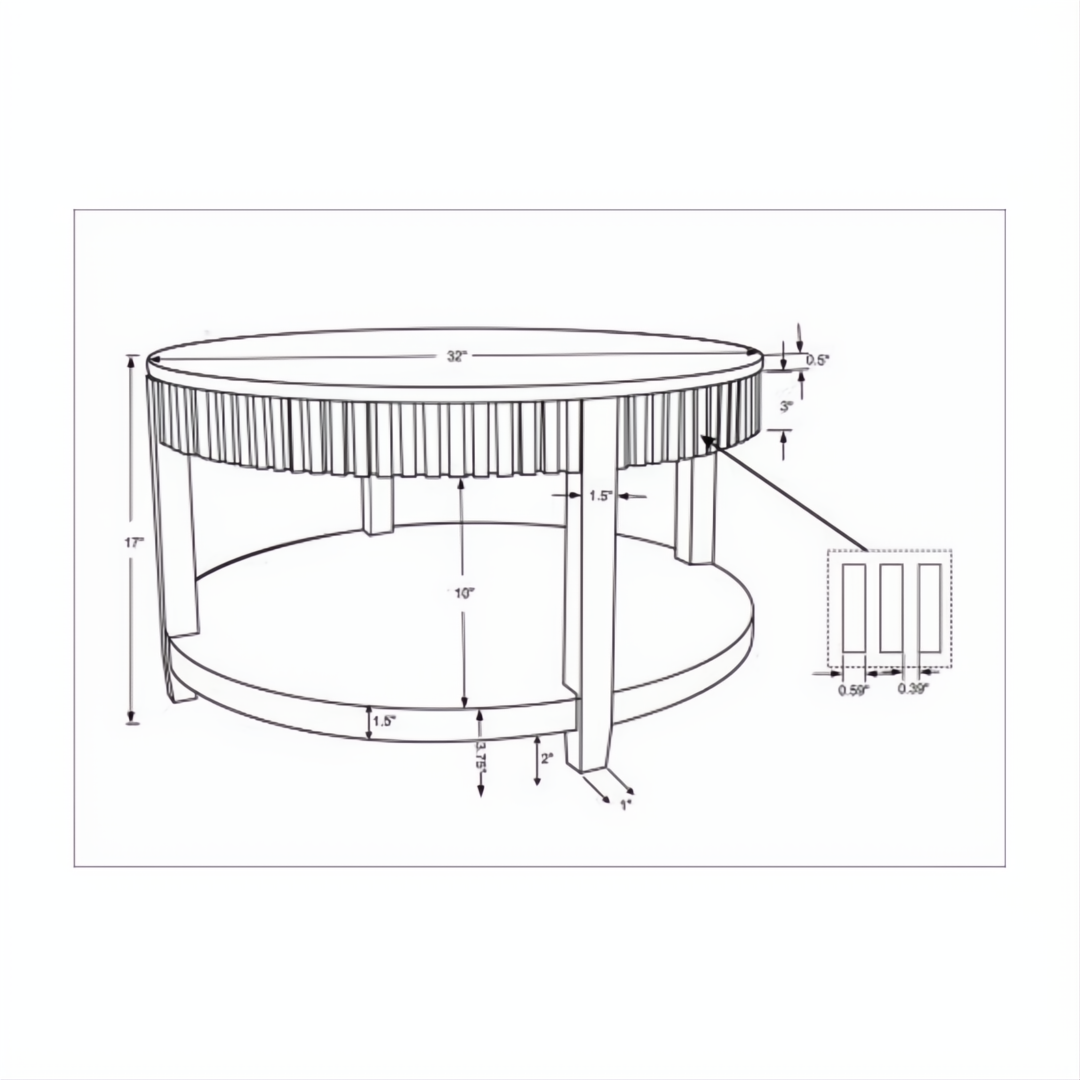 Surya Rosemary coffee table, 17"H x 32"W, with a round marble top and mango wood base.