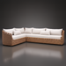 Marvella outdoor sectional with light brown woven base, dark brown aluminum frame, and cream Sunbrella cushions.