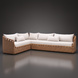 Marvella outdoor sectional with light brown woven base, dark brown aluminum frame, and cream Sunbrella cushions.