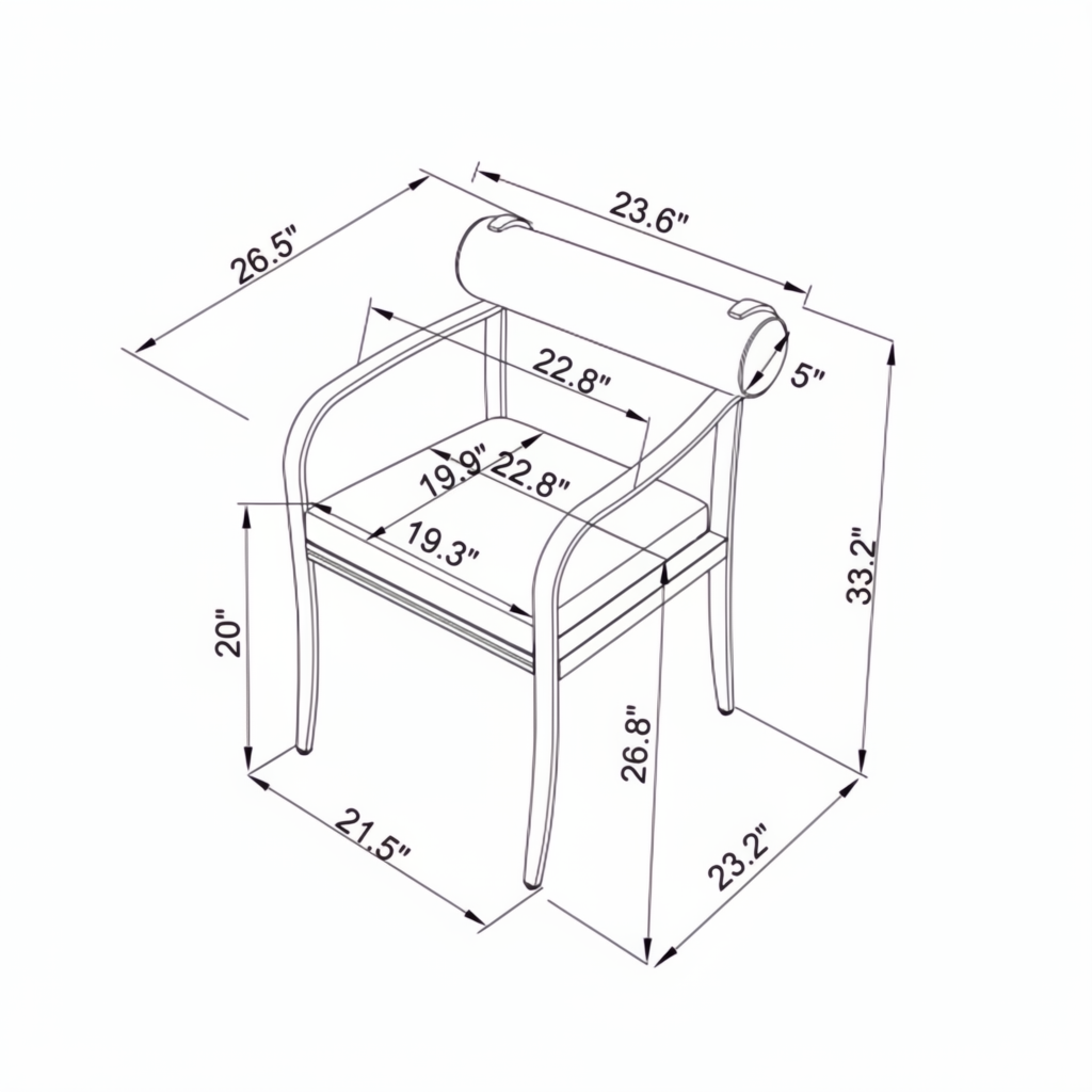 Line drawing of the Surya Antibes Dining Chair with dimensions for height, width, and depth.