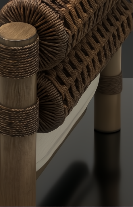 Close-up of Surya Porta outdoor accent chair with brown wicker, aluminum frame, and quick-dry cushion.