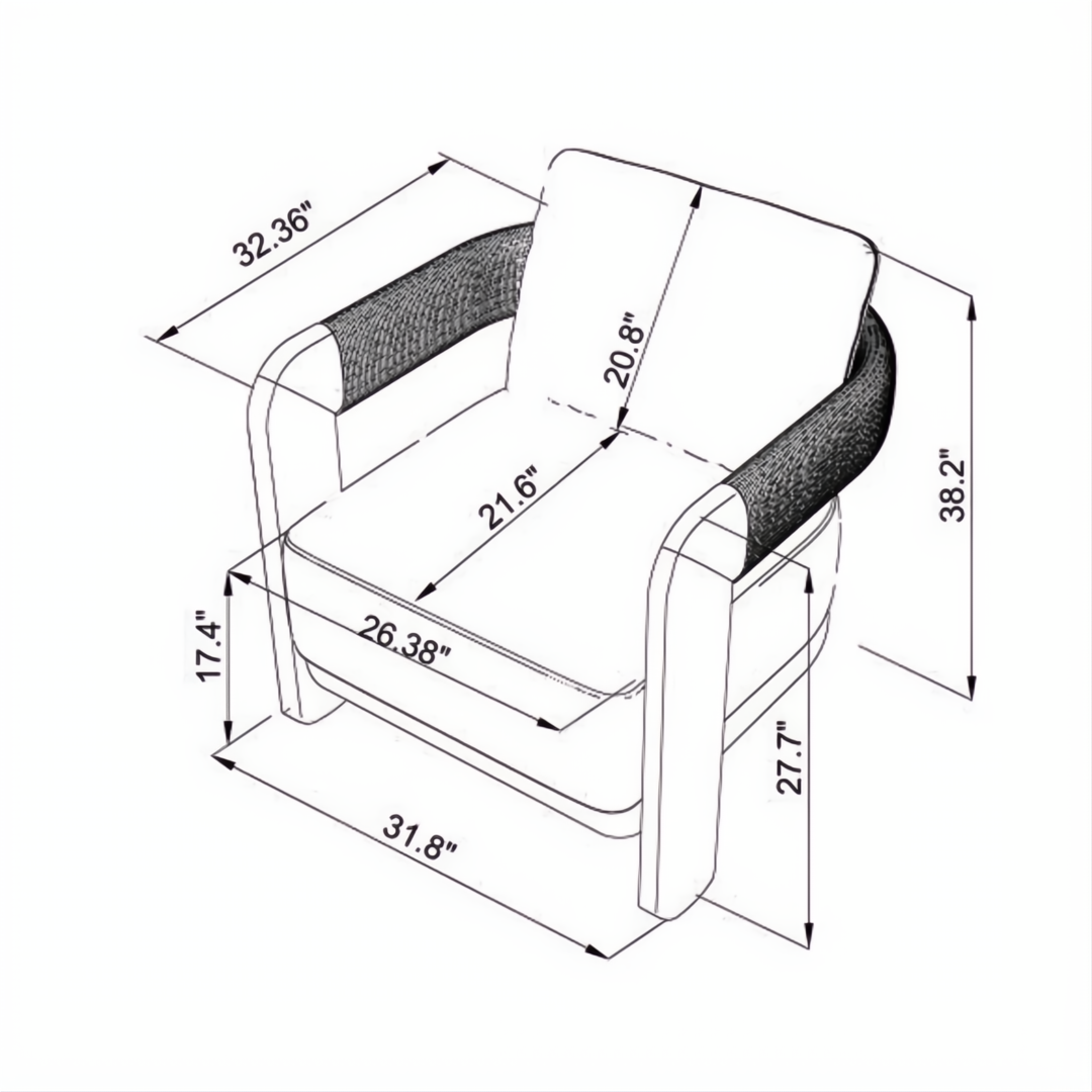 Surya Palma Accent Chair dimensions: 32.36"W x 38.2"D x 28"H, with seat and arm measurements.