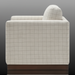 Surya Glendon swivel chair, light beige polyester-linen with subtle grid pattern and brown rubber wood base.