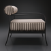 Surya Antibes accent chair with black aluminum frame and striped beige Sunbrella cushions.