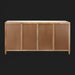Modern Surya Etewah sideboard with a light mango wood frame and four brown rattan doors.