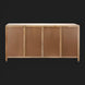 Modern Surya Etewah sideboard with a light mango wood frame and four brown rattan doors.