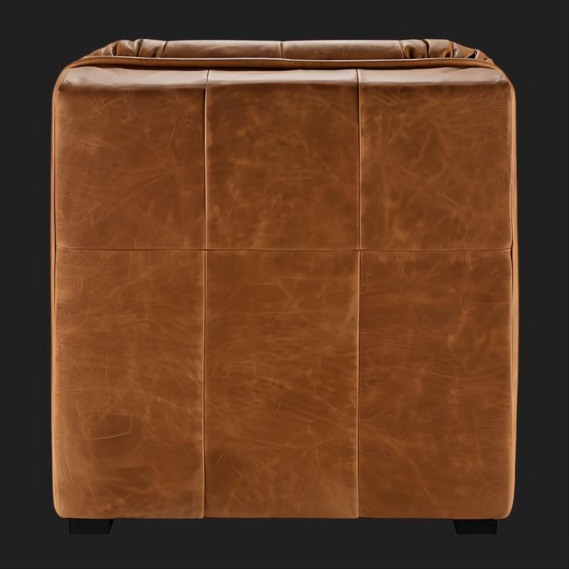 Surya Oryan RYAN-001 modular sofa with brown leather upholstery, knife-edge design, and black rubber wood base.