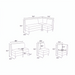 Line drawing of the Surya Stinson Banquette Chair and coordinating pieces with dimensions.