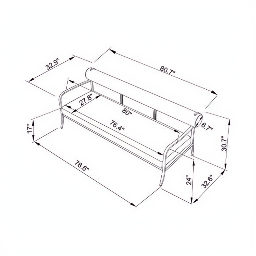 Line drawing of the Surya Antibes Sofa, showing its 81" width, 33" depth, and 31" height.