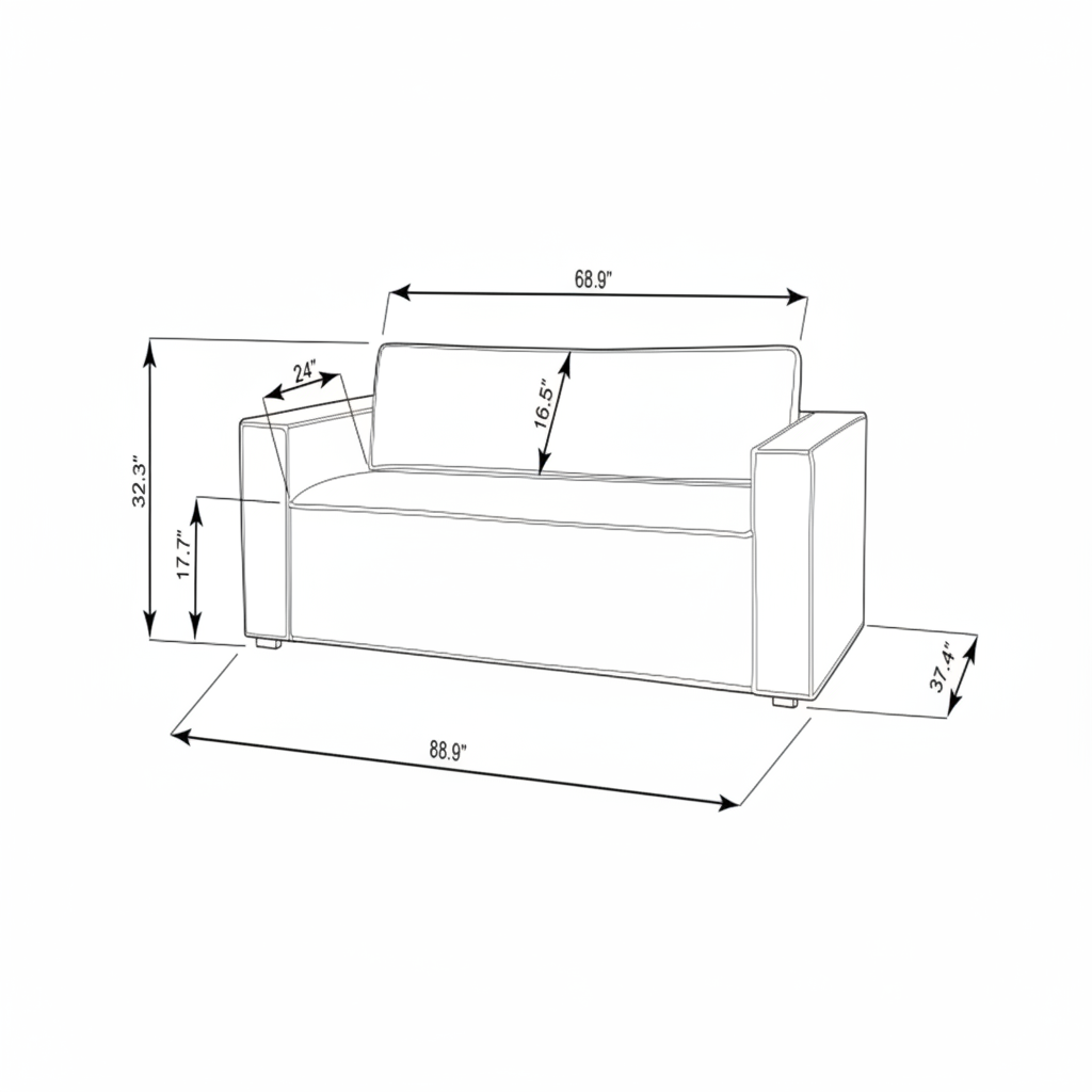 Line drawing of the Surya Aira AIRA-001 Sofa with dimensions, showing its contemporary style.