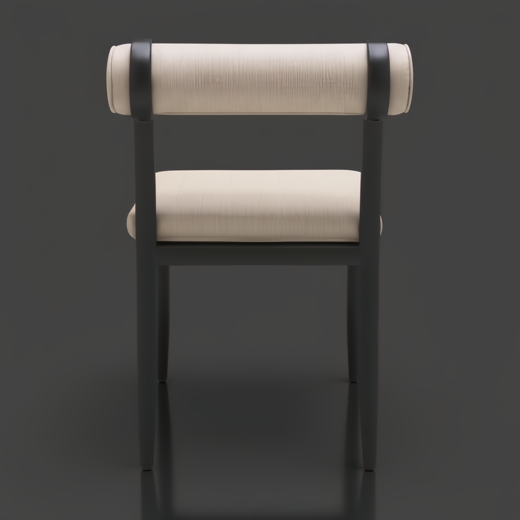 Surya Antibes Dining Chair, black aluminum frame with beige Sunbrella upholstered back and seat.