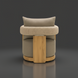 Surya Palma Swivel Chair with light beige Sunbrella cushions, woven back, and teak wood base.