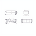 Line drawings of the Surya Dylan Sofa, showing front, side, and top views with dimensions.