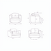 Line drawings of the Surya Cahill Accent Chair from multiple angles with dimensions.