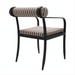 Surya Antibes dining arm chair with multi-color striped Sunbrella upholstery and black aluminum frame.