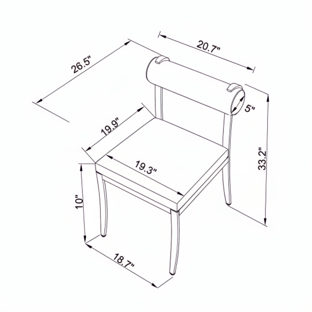 Surya Antibes black dining chair with Sunbrella acrylic upholstery and aluminum base, showing dimensions.