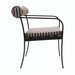 Surya Antibes dining arm chair with black aluminum frame and multi-color striped Sunbrella cushions.