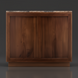 Brown Surya Skopa mid-century modern cabinet with white oak frame, two doors, and marble top.