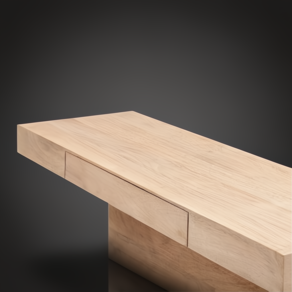 Surya Coburn minimalist modern console table in brown lacquered mango wood with a soft-close drawer.